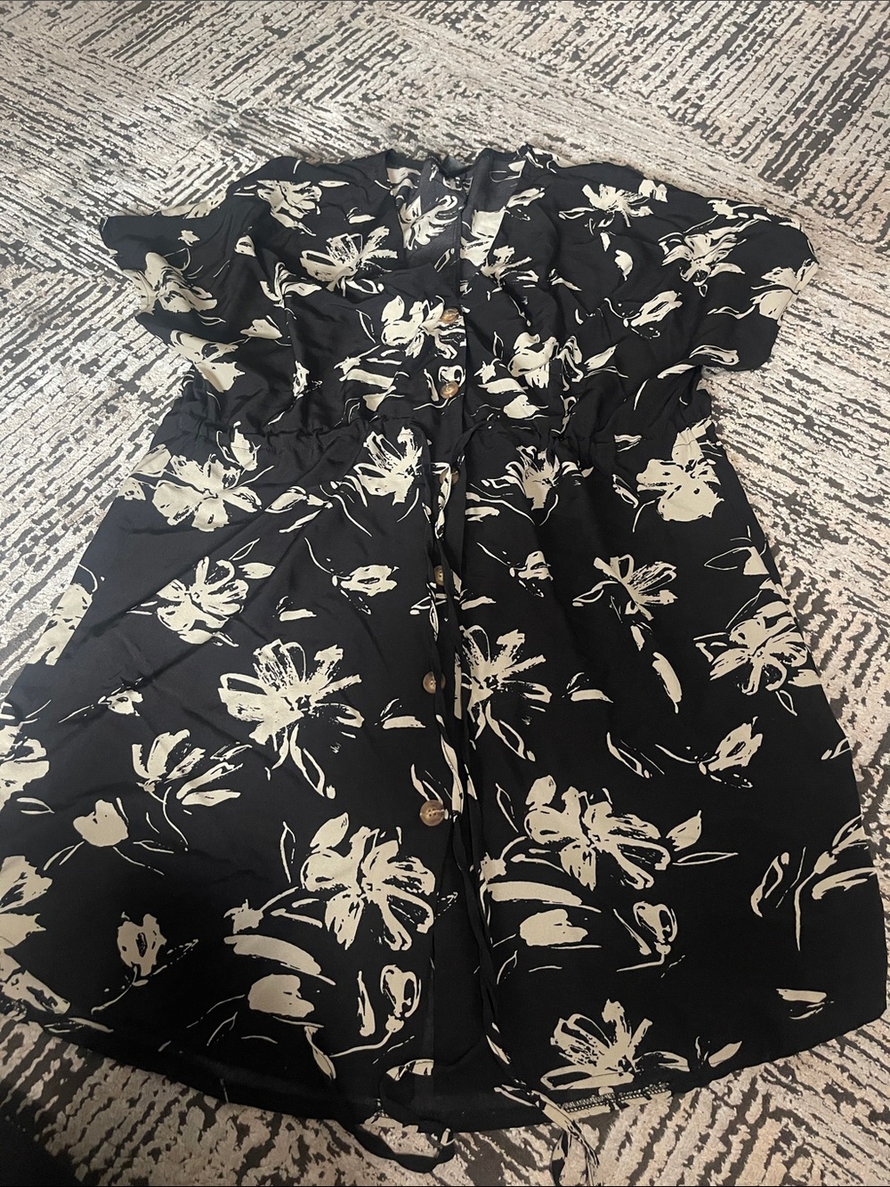 SHEIN Black and Cream Floral Mini Dress